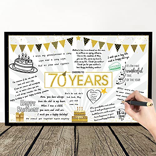 Tarjeta de Felicitación de Mensaje de Feliz Cumpleaños de Estrella Globo Gigante Negro y Dorado Tarjeta de Decoración de Fiesta Cartel Alternativo de Libro de Invitados (70 Cumpleaños)
