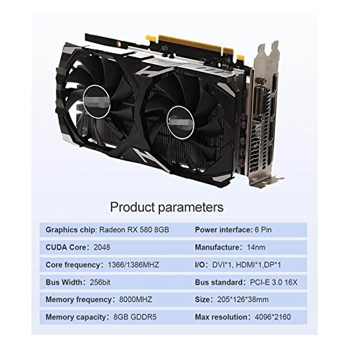 Tarjeta de Video de Juego Fit For RX 580 8GB 256Bit 2048SP GDDR5 Tarjetas gráficas para AMD Radeon RX 580 Series con PCIE 16X 3.0 y Puerto HDMI Tarjeta de Video de computadora