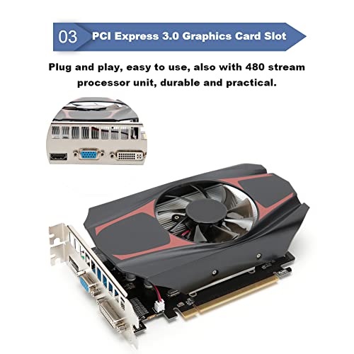 Tarjeta gráfica de Video para Juegos, Tarjeta de Video pc DDR5 de 1GB 128Bit HD7670, Tarjeta de Video con Pantalla de bajo Consumo