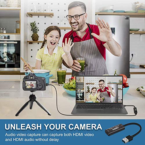 Tarjetas de captura de vídeo 4K, HDMI tarjeta de captura de vídeo USB 3.0 HD 1080P adaptador de captura, para juegos, streaming, enseñanza, videoconferencia, transmisión en vivo (negro)