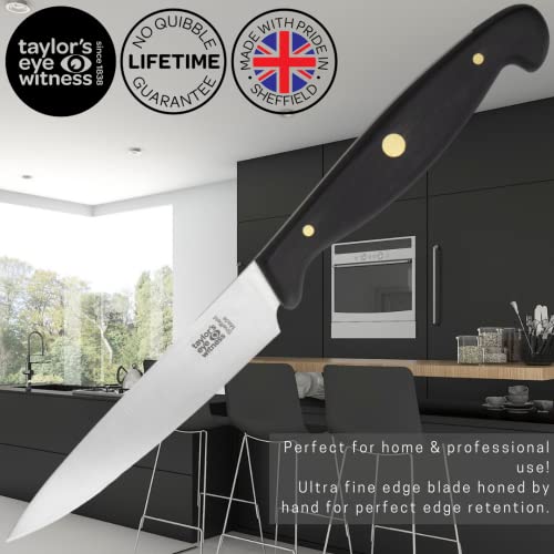 Taylors Eye Witness Cuchillo De Cocina Para Cocineros De Fabricación Británica: Filo De 10 Cm Con Hoja Ultrafina Y Puntiaguda, Rectificado Con Precisión De Acero Inoxidable De Alto Carbono