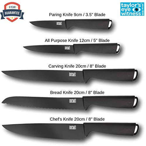 Taylors Eye Witness Cuchillo De Pan Serrado En Cromo - 20Cm / 8 Pulgadas Multiuso Utilitario Filo De Corte. Precisión Cónico Tierra, Hoja Recubierta Antibacteriana. Fuerte, Sobre Mango Moldeado.