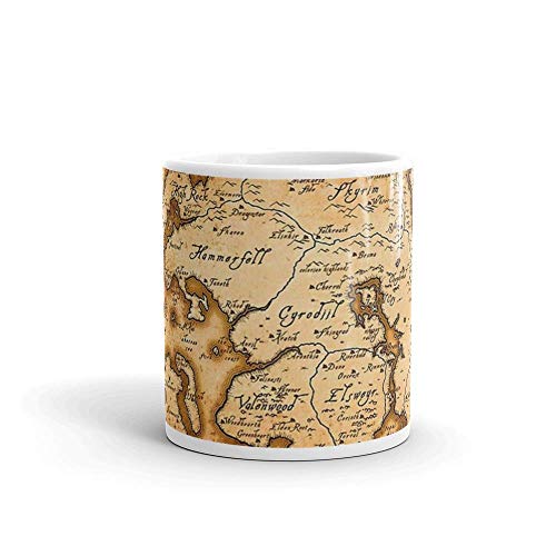 Taza Lsjuee Mapa de Tamriel de cerámica blanca de 11 onzas
