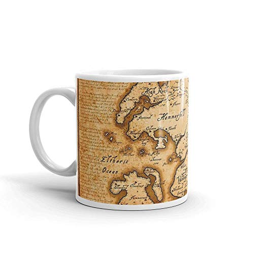 Taza Lsjuee Mapa de Tamriel de cerámica blanca de 11 onzas