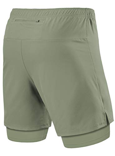 TCA Hombre Ultra Pantalón Corto 2 en 1 con Bolsillo con Cremallera - Pantalones Cortos - Army/Army (Verde/Verde), L