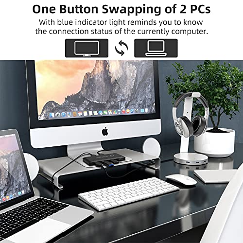 TCNEWCL Switch USB 3.0, 4 Puertos Conmutador KVM 2 Entradas y 4 Salidas, USB Switcher para 2 PC para Compartir 4 Dispositivos de Teclado, Ratón, Disco Duro, Escáner