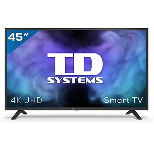 TD Systems K45DLJ12US - Televisores Smart TV 45 Pulgadas 4k UHD, Android 9.0 y HBBTV, 1300 PCI Hz, 3X HDMI, 2X USB. DVB-T2/C/S2, Modo Hotel. Televisiones