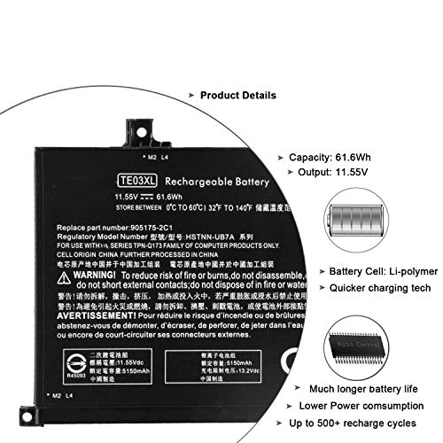 TE03XL Reemplazo de la batería del portátil para HP Pavilion 15 Omen 15-BC000 15-BC015TX BC400NA BC006NA BC411TX BC406TX BC407TX BC408TX 15-AX033DX AX009NA AX001TX AX001NS AX008NS (11.55V 61.6Wh)