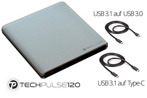 techPulse120 Grabadora externa USB 3.1 tipo C DVDRW CDRW de aluminio plateado grabadora Super drive unidad DVD CD Ultra Slim para ordenador portátil Ultrabook Windows 10 Mac OS Apple iMac MacBook