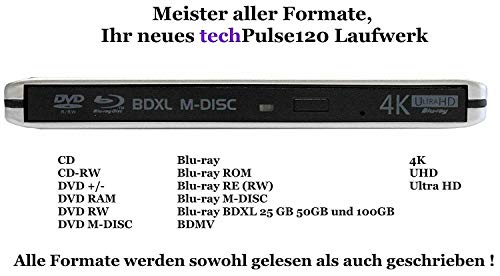 Techpulse120 - Unidad externa USB 3.1 tipo C UHD HDR 4K 3D MDisc BDXL grabadora Bluray grabadora Superdrive BD DVD CD para ordenador de sobremesa PC