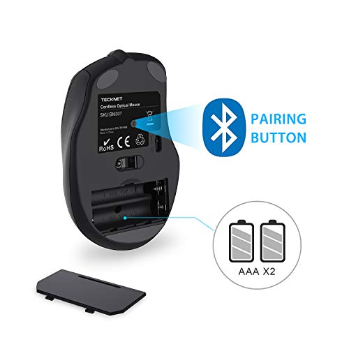 TECKNET Ratón Inalámbrico Bluetooth, Pro Wireless Mouse con Indicador de Batería, 5 Niveles dpi, 2600/2000/1600/1200/800 dpi, Óptico, 5 Botones, 24 Meses Duración de Batería