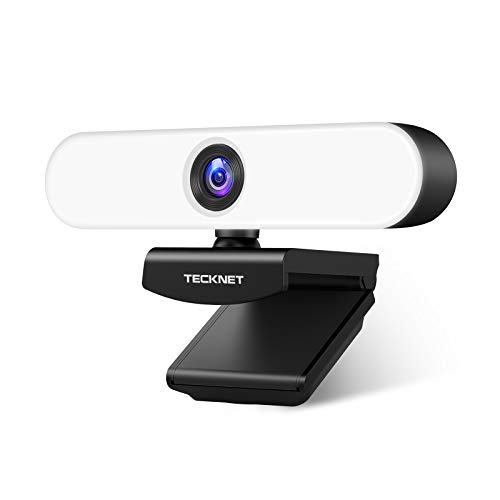 TECKNET Webcam con Microfono y Anillo de Luz, Streaming Camara Web con Enfoque Fijo para Mac Windows Portatil, USB PC Cámara para Youtube, Skype, Zoom, Grabación, Conferencias y Videollamadas