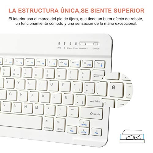 Teclado con iPad 10.2 9a 2021, iPad 8th 2020 y 7th 2019, Funda con Teclado Español para iPad Air 3 10.5 2019/iPad Pro 10.5 2017 con Ranura de Lápiz Teclado Español Bluetooth Desmontable (Champán)