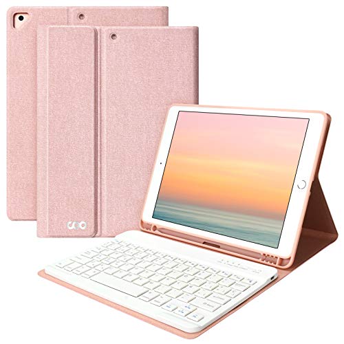 Teclado con iPad 10.2 9a 2021, iPad 8th 2020 y 7th 2019, Funda con Teclado Español para iPad Air 3 10.5 2019/iPad Pro 10.5 2017 con Ranura de Lápiz Teclado Español Bluetooth Desmontable (Champán)