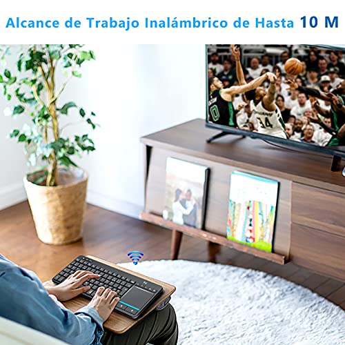 Teclado Inalámbrico Bluetooth con Touchpad, Teclado Trackpad Español Compacto Portátil, Teclado Multidispositivo 2.4G USB y Bluetooth para TV Tableta Android iPad Mac Windows PC Portátil, Negro