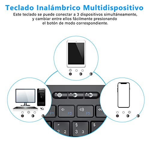 Teclado Inalámbrico Bluetooth con Touchpad, Teclado Trackpad Español Compacto Portátil, Teclado Multidispositivo 2.4G USB y Bluetooth para TV Tableta Android iPad Mac Windows PC Portátil, Negro