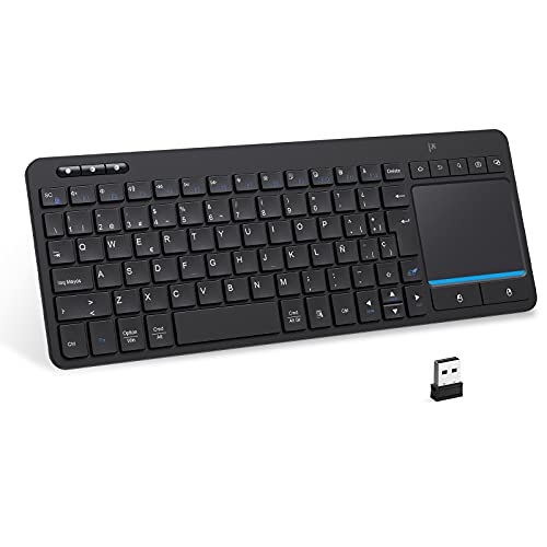 Teclado Inalámbrico Bluetooth con Touchpad, Teclado Trackpad Español Compacto Portátil, Teclado Multidispositivo 2.4G USB y Bluetooth para TV Tableta Android iPad Mac Windows PC Portátil, Negro
