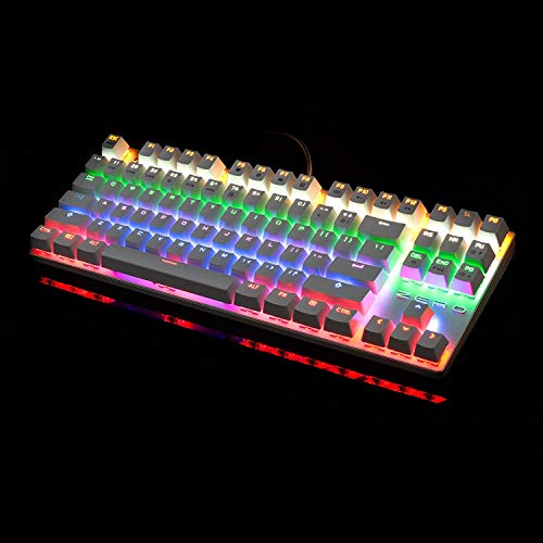 Teclado mecánico, HiveNets 87 teclas Interruptores azules Teclado retroiluminado RGB anti-fantasma para juegos (blanco)