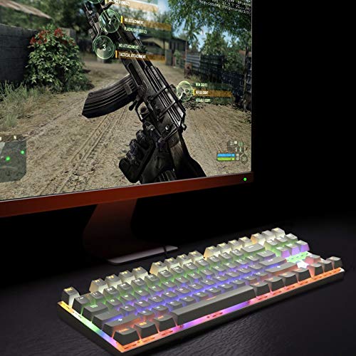 Teclado mecánico, HiveNets 87 teclas Interruptores azules Teclado retroiluminado RGB anti-fantasma para juegos (blanco)
