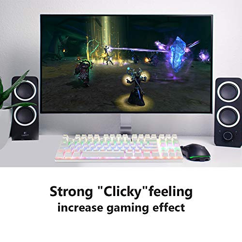Teclado mecánico, HiveNets 87 teclas Interruptores azules Teclado retroiluminado RGB anti-fantasma para juegos (blanco)