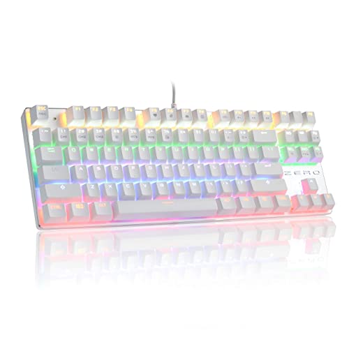 Teclado mecánico, HiveNets 87 teclas Interruptores azules Teclado retroiluminado RGB anti-fantasma para juegos (blanco)