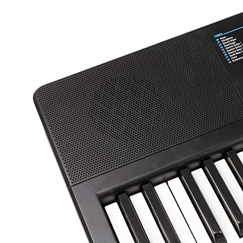 Teclado RockJam compacto de 61 teclas con soporte para partituras, fuente de alimentación, pegatinas para notas de piano y lecciones de piano simples