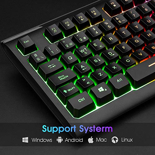 Teclado USB Rii RK104, 88 teclas, teclado ergonómico y retro iluminado multicolor, antighostling. Ideal para Gsming y trabajo. Color negro. Layout Español.