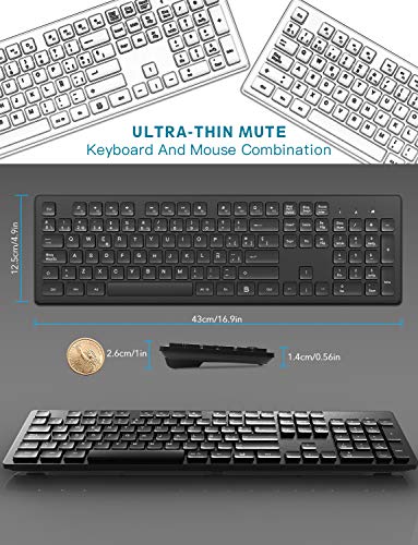 Teclado y Raton Inalambrico Español, TedGem 2.4G Teclado Inalambrico USB Teclado Raton Inalambrico PC Ergonómico Teclado Inalambrico PC con 105 Tecla para Windows 7/8/10/2000 / XP/Vista (Black)