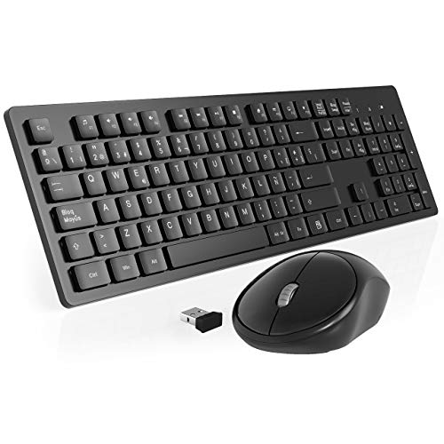 Teclado y Raton Inalambrico Español, TedGem 2.4G Teclado Inalambrico USB Teclado Raton Inalambrico PC Ergonómico Teclado Inalambrico PC con 105 Tecla para Windows 7/8/10/2000 / XP/Vista (Black)