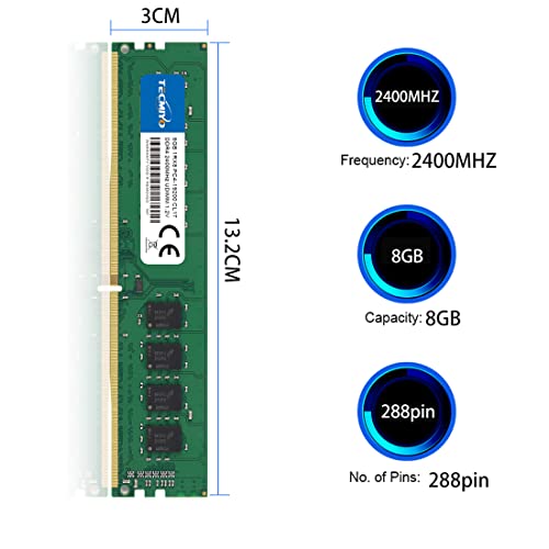 TECMIYO 8GB PC4-19200U Memoria Ram DDR4 2400MHZ 1RX8 CL17 1.2V Sin ECC Sin Búfer 1RX8 PC4 19200 Memoria de Escritorio de 8GB Compatible con Sistemas AMD e Intel (DDR4-2400MHZ-1X8GB)
