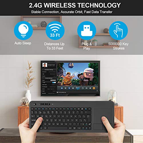 TedGem Teclado Inalámbrico USB, 2,4GHz Teclados Inalambricos para Smart TV Teclados Inalambricos Ordenador Teclado Touchpad con Receptor Nano USB para PC/Laptops/Tablet/Smart TV