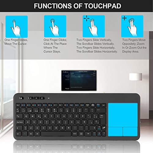 TedGem Teclado Inalámbrico USB, 2,4GHz Teclados Inalambricos para Smart TV Teclados Inalambricos Ordenador Teclado Touchpad con Receptor Nano USB para PC/Laptops/Tablet/Smart TV