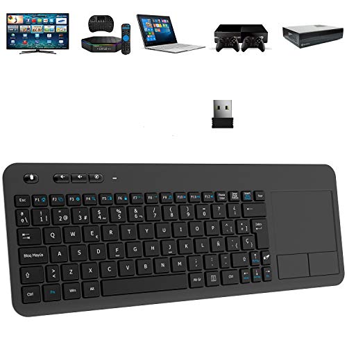 TedGem Teclado Inalámbrico USB, 2,4GHz Teclados Inalambricos para Smart TV Teclados Inalambricos Ordenador Teclado Touchpad con Receptor Nano USB para PC/Laptops/Tablet/Smart TV
