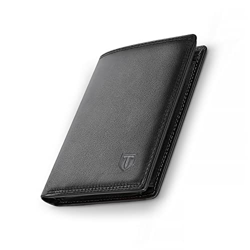 TEEHON Cartera Hombre, Billetera Hombre, Cartera RFID, Cartera Vertical para Hombre con 13 Ranuras para Tarjetas (Incluye ID), 2 Ranuras para Billetes, 1Bolsillo para Monedas con Botón - Negro