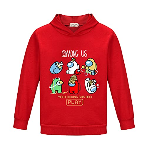 Teen Game Among Us Sudadera con capucha You Looking Sus Bro Play Fashion Kids Imposter Graphic Pullover Sudadera Niños Niñas, rosso, 9-10 Years