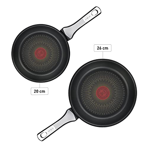 Tefal Unlimited On - Juego de 2 Sartenes: 2 Sartenes de 20/26 cm con revestimiento muy resistente, Thermo-Signal, Thermo-Fusion, forma profunda, todo tipo de cocinas, apto para horno, sin PFOA