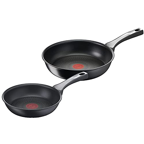 Tefal Unlimited On - Juego de 2 Sartenes: 2 Sartenes de 20/26 cm con revestimiento muy resistente, Thermo-Signal, Thermo-Fusion, forma profunda, todo tipo de cocinas, apto para horno, sin PFOA