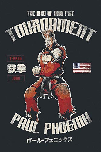 TEKKEN Paul Phoenix Hombre Camiseta Negro XL, 100% algodón, Regular