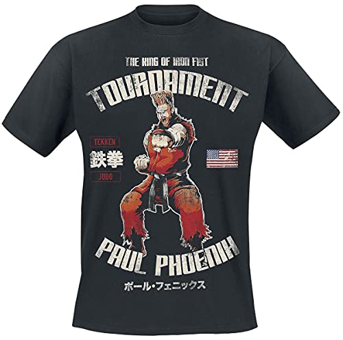 TEKKEN Paul Phoenix Hombre Camiseta Negro XL, 100% algodón, Regular