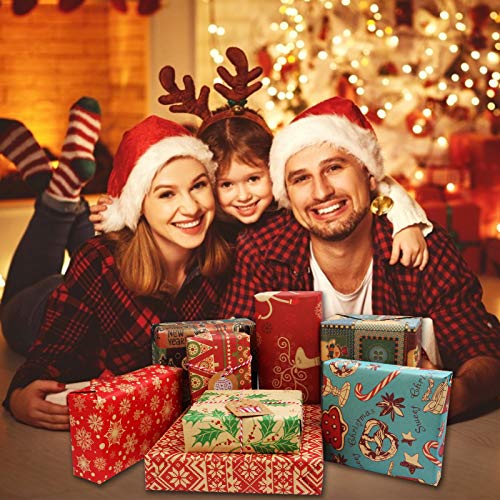 Telgoner Navidad Papel Kraft Papel de Regalo y Etiquetas, Papel de Regalo Reciclable en 8 Diferentes Patrones de Papel Marrón para Navidad (50 x 70 cm, 10 Paquetes)