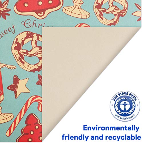 Telgoner Navidad Papel Kraft Papel de Regalo y Etiquetas, Papel de Regalo Reciclable en 8 Diferentes Patrones de Papel Marrón para Navidad (50 x 70 cm, 10 Paquetes)
