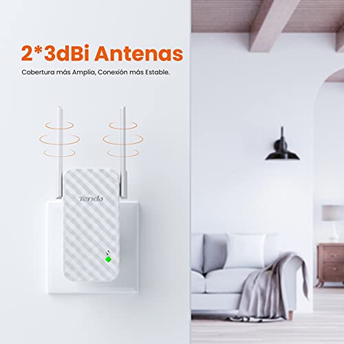 Tenda N300 A9 Repetidor WiFi, Extensor de Red, Inalámbrico Ampliardor 300 Mbps, 2 Antenas Externas, WPS Botón, Play y Plug, Indicador LED de Señal, Fácil Configuración, Compatible con Módem y Router