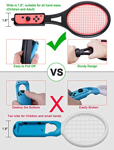 Tendak Raqueta de Tenis para Nintendo Switch Mario Tennis Aces Games Raqueta de Tenis para controladores Joy-Con con Estuche para Tarjetas de Juegos 12 en 1 (2 Piezas, Azul y Rojo)