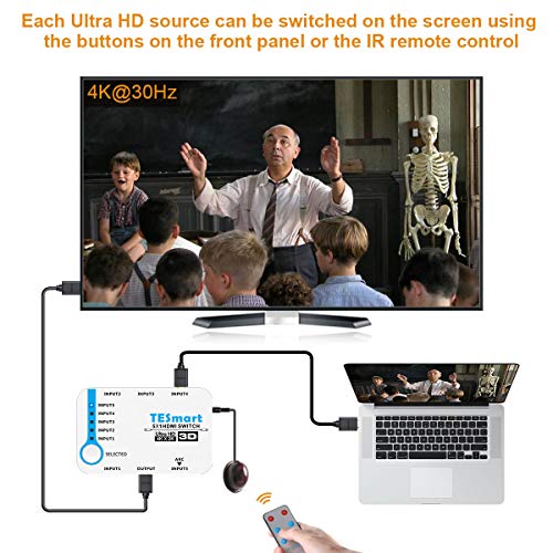 TESmart 5x1 HDMI Switch 4K 30Hz Conmutador HDMI 5 Puertos con Control Remoto, Automático Switch, Soporta 2K, 3D, 1080P para PS3, Xbox, BLU-Ray, DVD (Blanco)