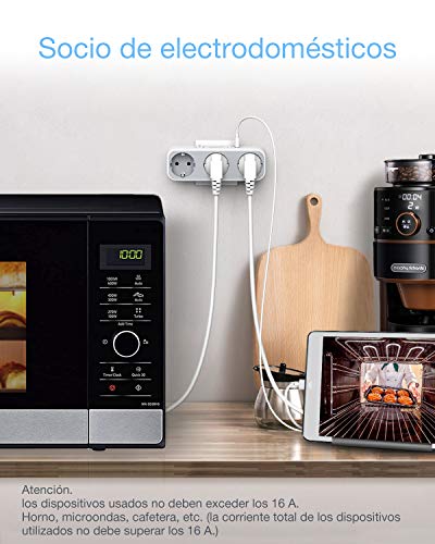 TESSAN Enchufe USB, 5 en 1 Ladron Enchufes con Interruptor, Enchufe Interruptor con 3 Enchufes Schuko y 2 Puertos USB, Enchufe Multiple Adaptador Compatible con Phone, Enchufe USB Pared para Hogar