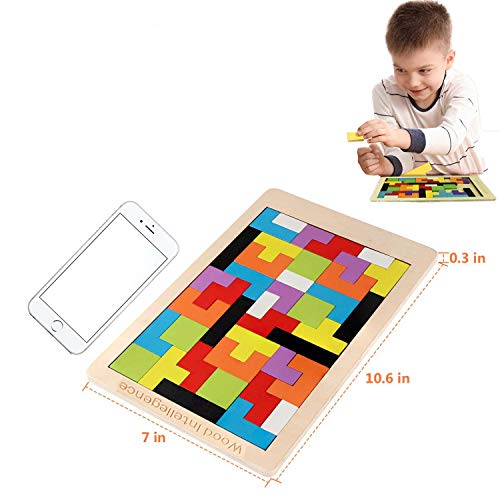 Tetris del Juguete Madera,Puzle de Madera 40 Unidades Rompecabezas Madera Colorido Bloques Geométricos Juego Educativo para Niños Mejor Regalo Educativo Temprano