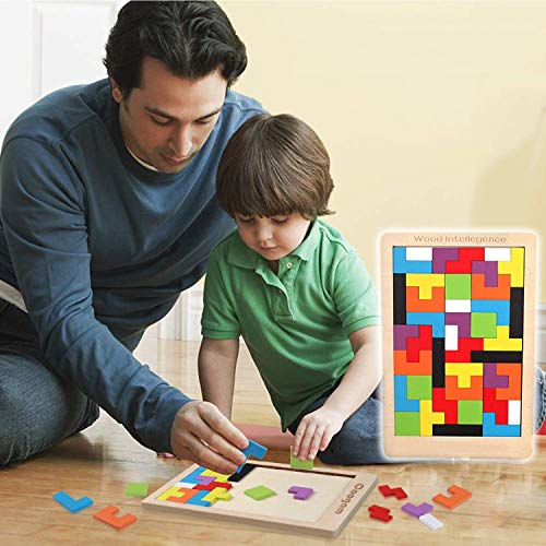 Tetris del Juguete Madera,Puzle de Madera 40 Unidades Rompecabezas Madera Colorido Bloques Geométricos Juego Educativo para Niños Mejor Regalo Educativo Temprano
