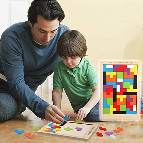 Tetris del Juguete Madera,Puzle de Madera 40 Unidades Rompecabezas Madera Colorido Bloques Geométricos Juego Educativo para Niños Mejor Regalo Educativo Temprano