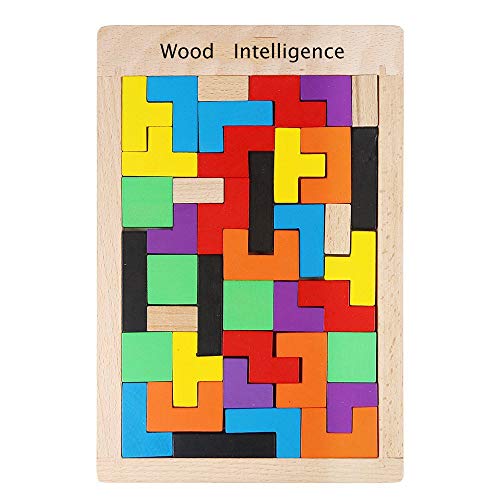 Tetris del Juguete Madera,Puzle de Madera 40 Unidades Rompecabezas Madera Colorido Bloques Geométricos Juego Educativo para Niños Mejor Regalo Educativo Temprano