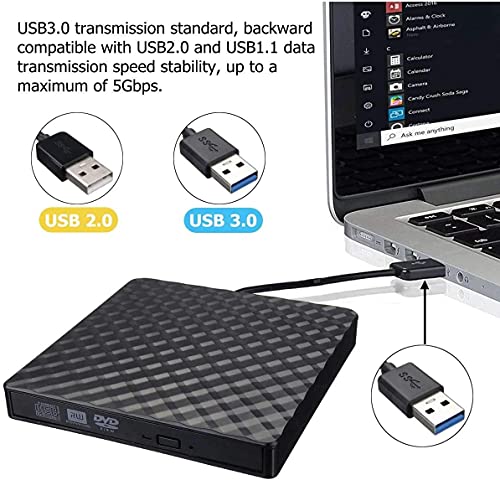 TFR Unidad Externa de CD DVD,Grabadora CD / DVD Externa USB 3.0,Lector de DVD/CD con Capacidad de Corrección de Errores, Compatible con WIN98/XP/WIN7/WIN8/WIN10/XP/VISTA/ Mac OS 8.6 o Superior
